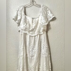 White Lace Embroidered Off The Shoulder Maxi Dress Sz XL